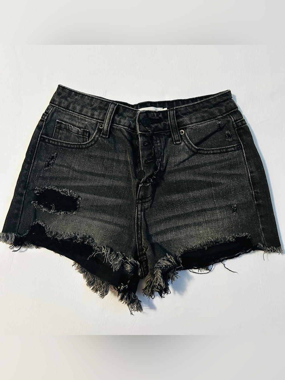 High-Rise Black Distressed Denim Jean Shorts size xs